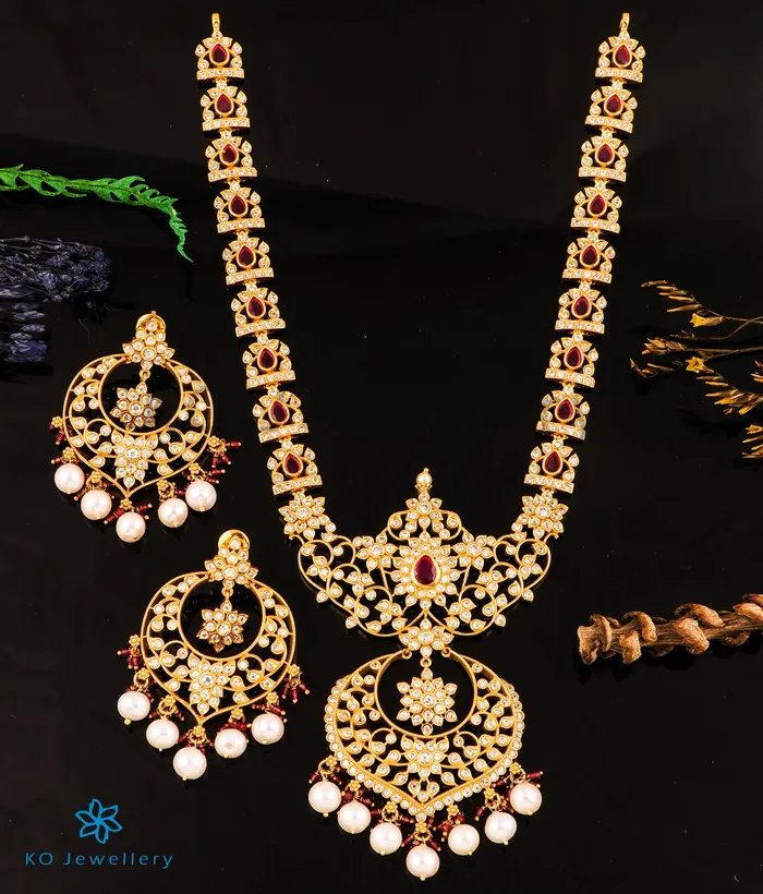 Temple Necklaces The Chitraksh Silver Necklace Earrings