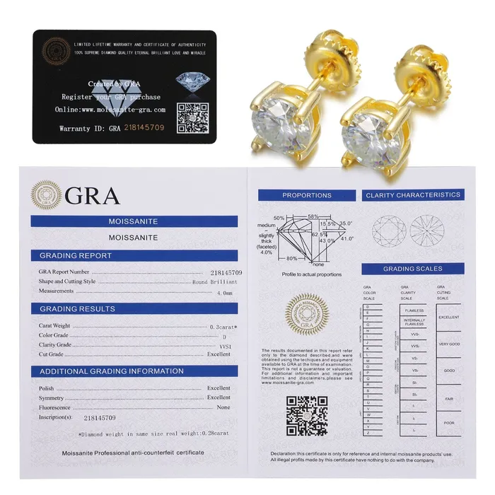 011 CT Moissanite Sterling Silver Gold Rose Gold Stud Earrings VVS Jewelry Earrings