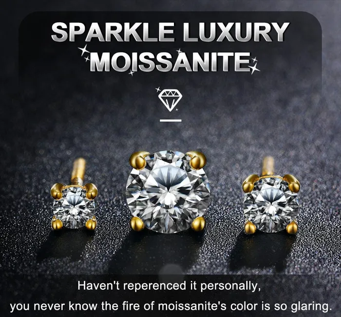 011 CT Moissanite Sterling Silver Gold Rose Gold Stud Earrings VVS Jewelry Earrings