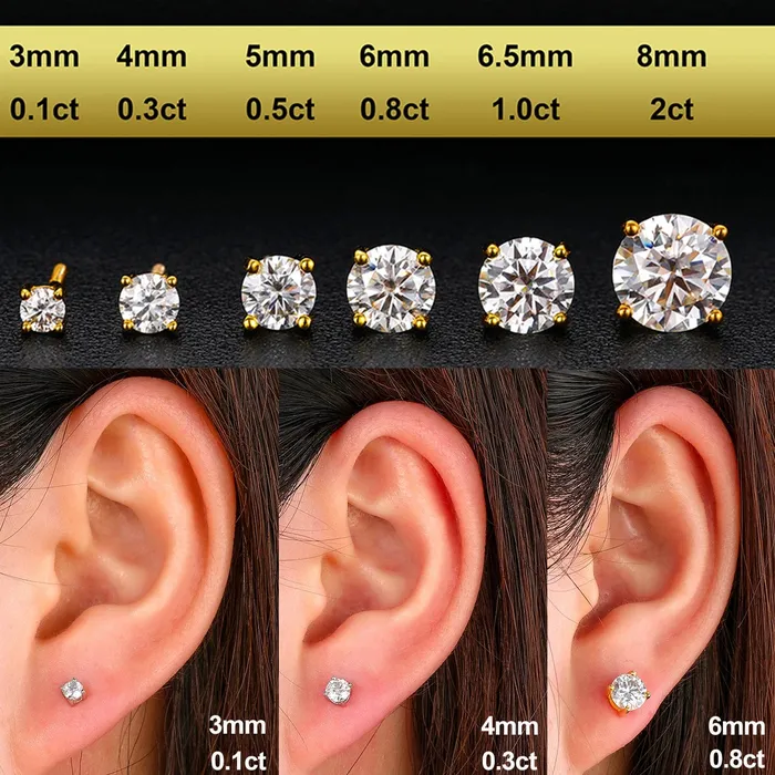 011 CT Moissanite Sterling Silver Gold Rose Gold Stud Earrings VVS Jewelry Earrings