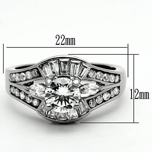 Alamode TK1451 High polished no plating Stainless Steel Ring with AAA Grade CZ in Clear Rings