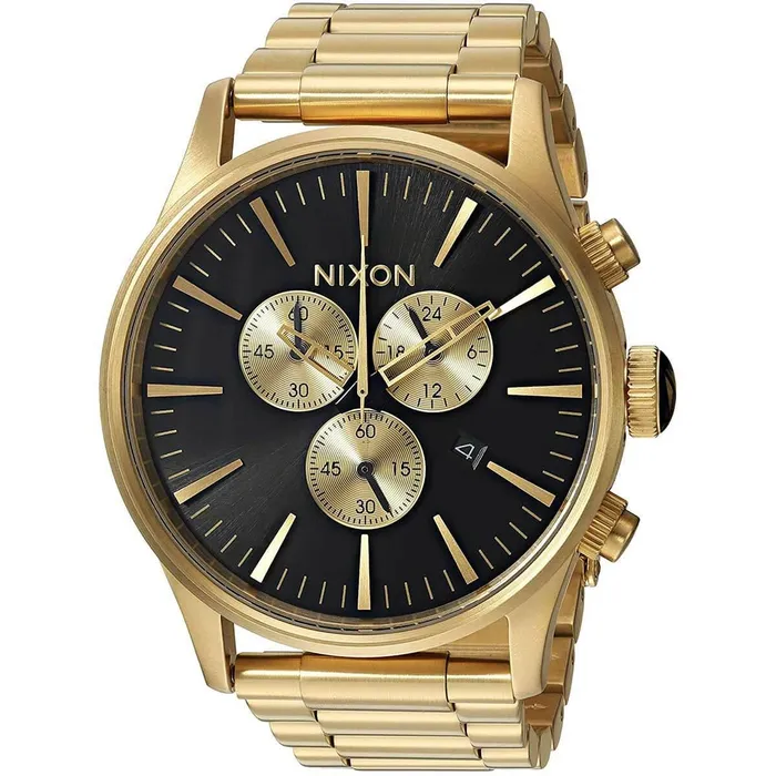 Bracelets Nixon Nixon Mens Quartz Watch Sentry Chrono Black Gold Tone Dial Bracelet A386510