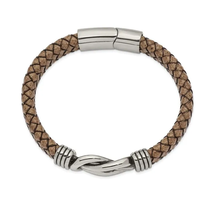 Chisel Bracelets Stainless Steel Antiqued and Polished Tan Leather 8in Bracelet Chisel Bracelets Stainless Steel Antiqued and Polished Tan Leather 8in Bracelet