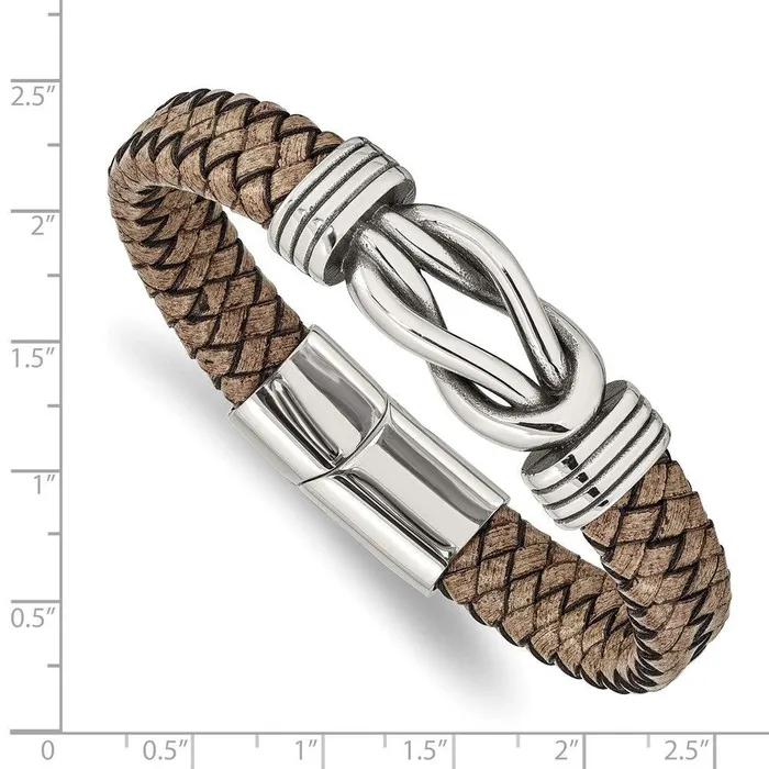 Chisel Bracelets Stainless Steel Antiqued and Polished Tan Leather 8in Bracelet Chisel Bracelets Stainless Steel Antiqued and Polished Tan Leather 8in Bracelet