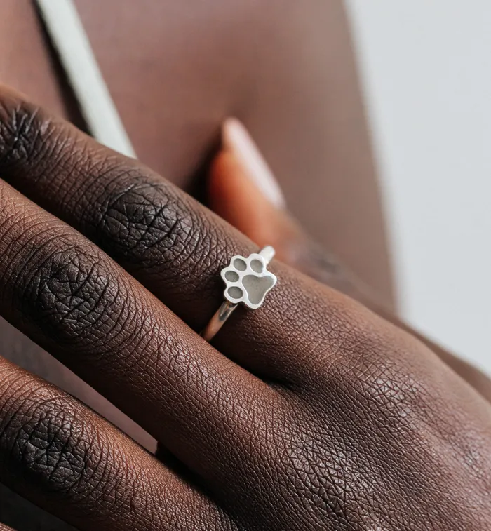 closebymejewelry Paw Print Stacking Cremation Ring in Sterling Silver Rings
