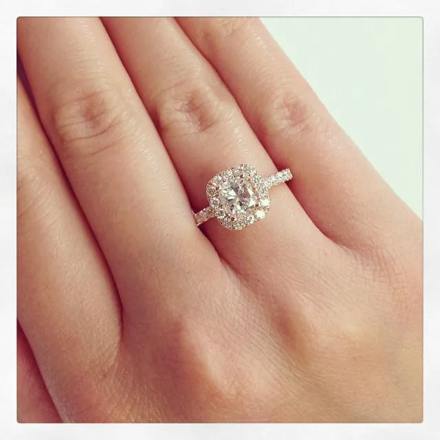 Diamond Halo Rose Gold Engagement Ring deBebians Rings