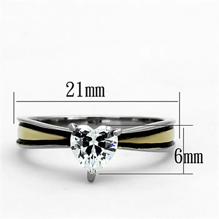 Rings Alamode TK1283 TwoTone IP Gold Ion Plating Stainless Steel Ring with AAA Grade CZ in Clear
