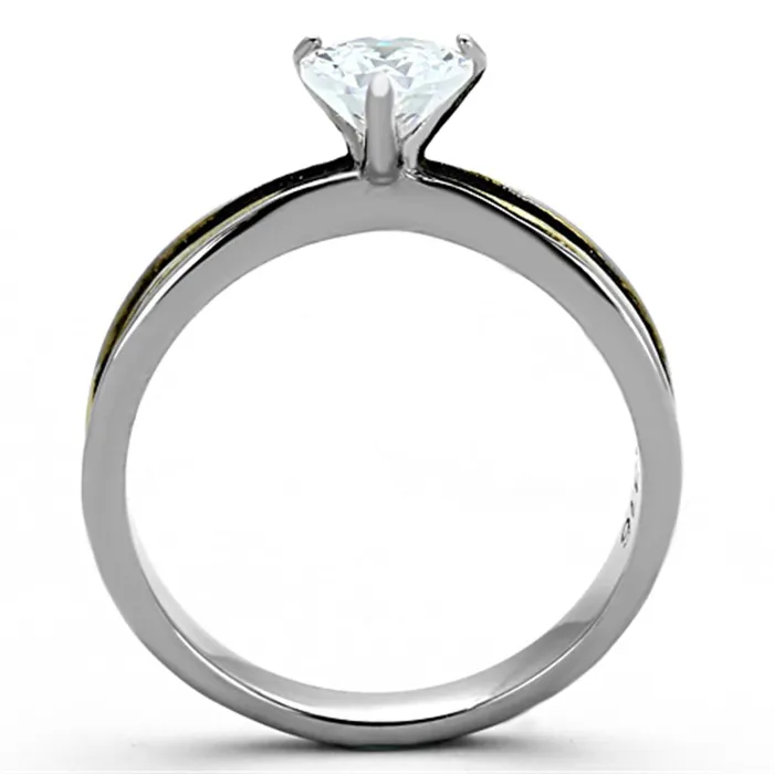 Rings Alamode TK1283 TwoTone IP Gold Ion Plating Stainless Steel Ring with AAA Grade CZ in Clear
