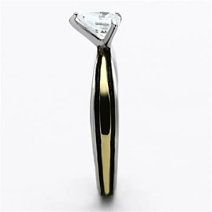 Rings Alamode TK1283 TwoTone IP Gold Ion Plating Stainless Steel Ring with AAA Grade CZ in Clear