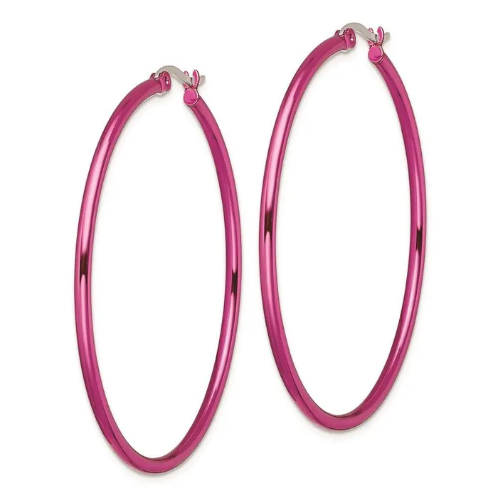 Stainless Steel Pink IP plated 48mm Hoop Earrings Chisel Earrings Stainless Steel Pink IP plated 48mm Hoop Earrings Chisel Earrings