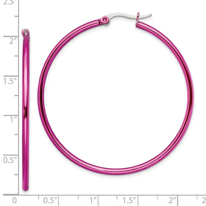 Stainless Steel Pink IP plated 48mm Hoop Earrings Chisel Earrings Stainless Steel Pink IP plated 48mm Hoop Earrings Chisel Earrings