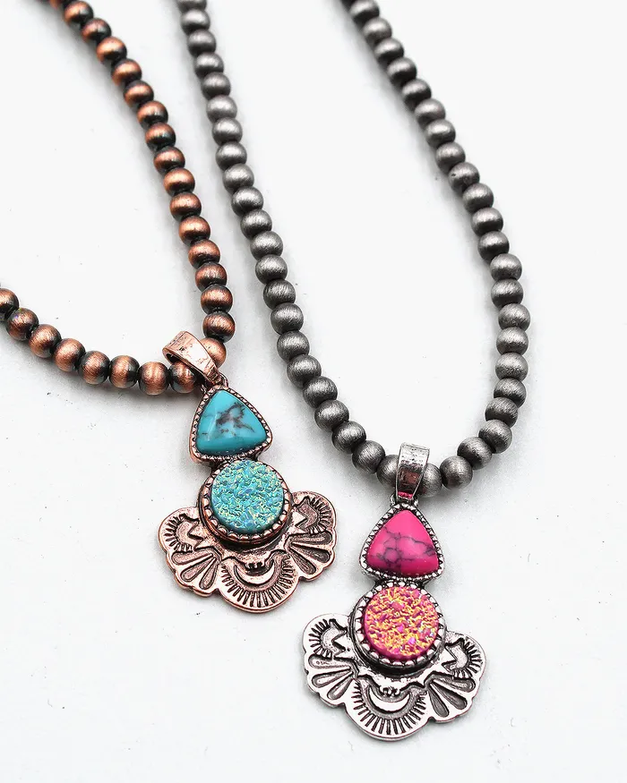 050920230424 Stone Druzy Charm Necklace Necklaces