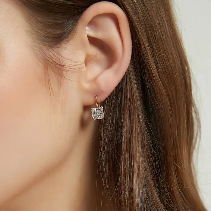 Earrings BERRICLE Solitaire 4ct Princess CZ Leverback Earrings in Sterling Silver