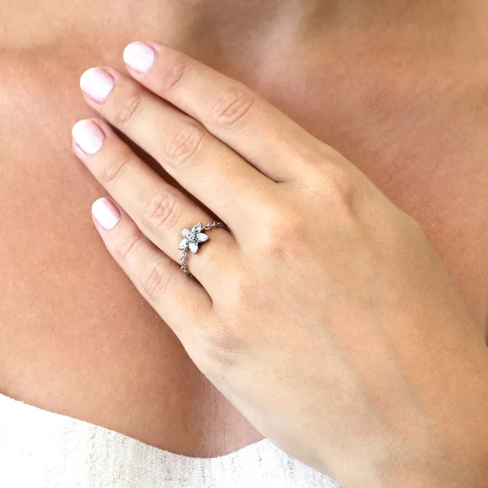 Flower CZ Chain Ring in Sterling Silver BERRICLE Rings