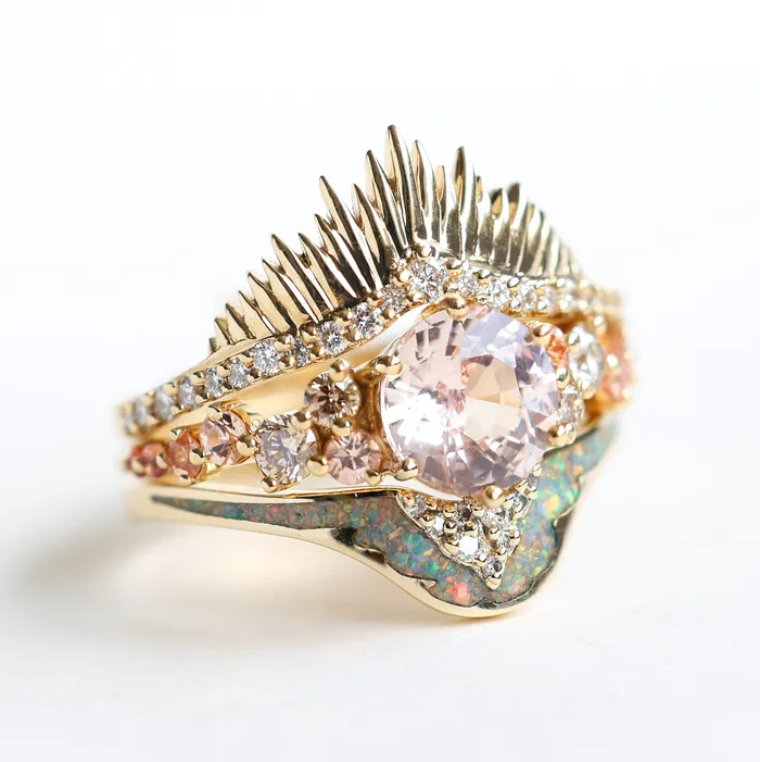 Rings Peach Sapphire Cluster Ring Peach Diamond Engagement Ring Capucinne