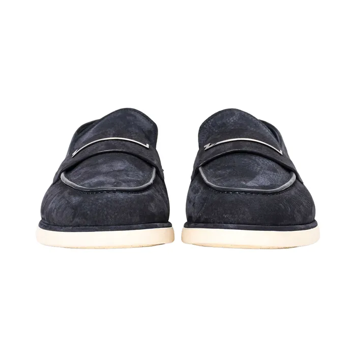 Zilli Mens Dark Navy Suede Penny Loafers Zilli Rings