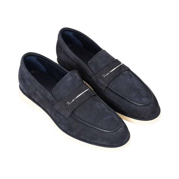 Zilli Mens Dark Navy Suede Penny Loafers Zilli Rings