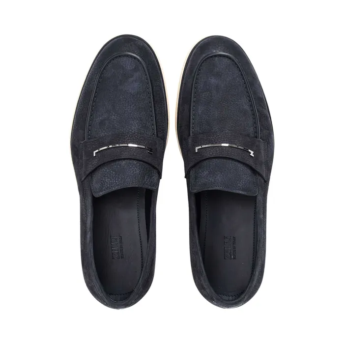 Zilli Mens Dark Navy Suede Penny Loafers Zilli Rings