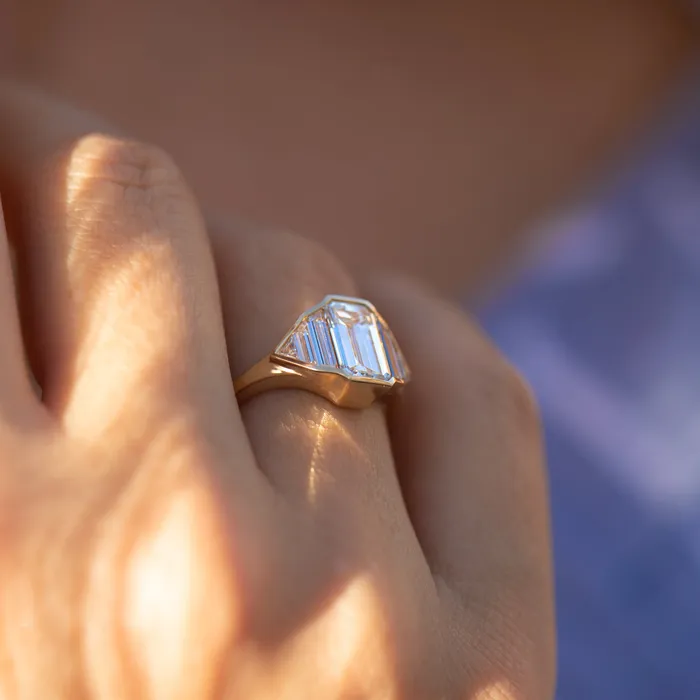 ARTEMER Geometric Engagement Ring with an Emerald Cut Diamond OOAK Rings