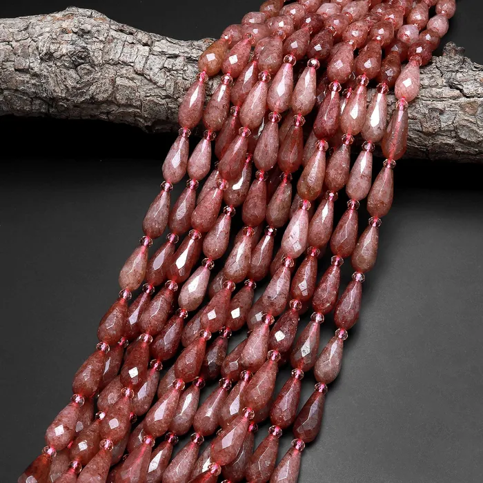 Intrinsic Trading Faceted Natural Red Strawberry Quartz Teardrop Beads Vertically Drilled Gemstone Good for Earrings 155 Strand Earrings