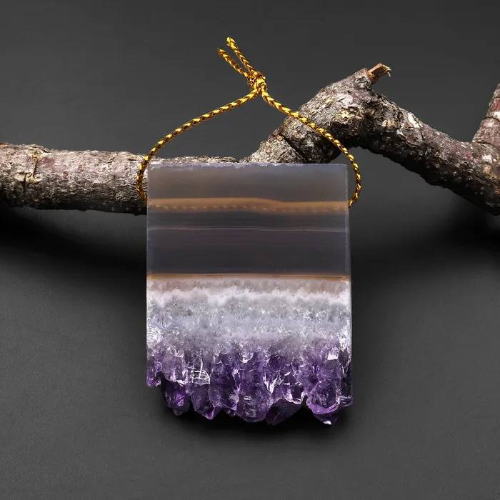 Necklaces Natural Smoky Quartz White Purple Amethyst Stalactite Druzy Pendant Side Drilled Rectangle Intrinsic Trading