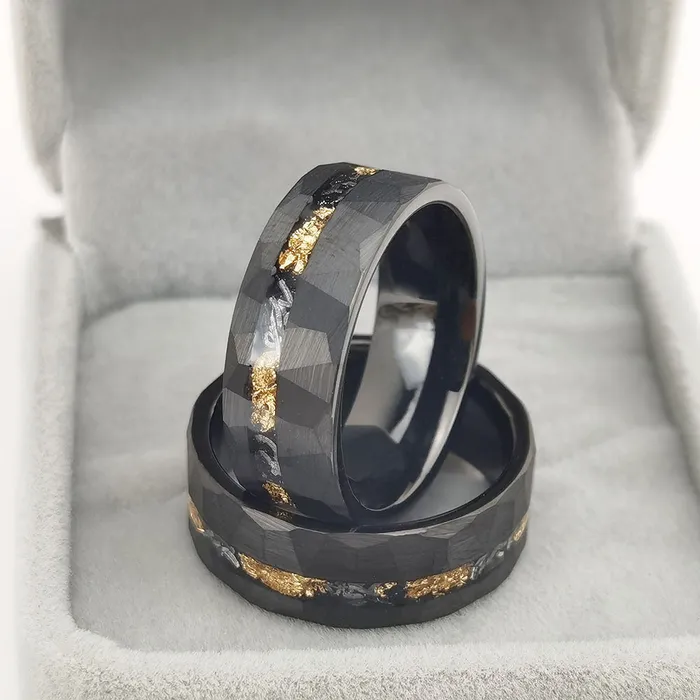 Rings Soul Of Hel Tungsten Gold Ring Inlaid With Gold Foil Viking Trinkets