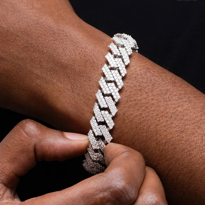 SpicyIce Bracelets 15MM 2Row Moissanite Cuban Link Bracelet