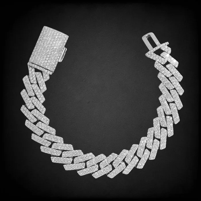 SpicyIce Bracelets 15MM 2Row Moissanite Cuban Link Bracelet