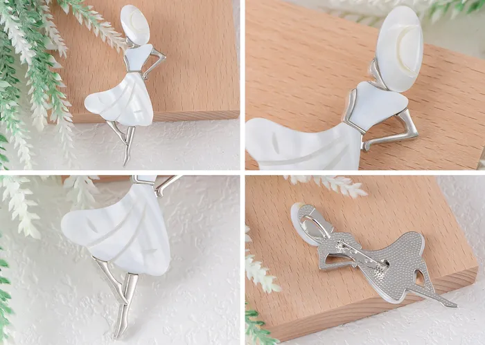Alilang Necklaces Alilang Dancer Girl Natural Abalone Shell Sliver Tone Alloy Brooch Pin Necklace Pendant Alilang Necklaces Alilang Dancer Girl Natural Abalone Shell Sliver Tone Alloy Brooch Pin Necklace Pendant