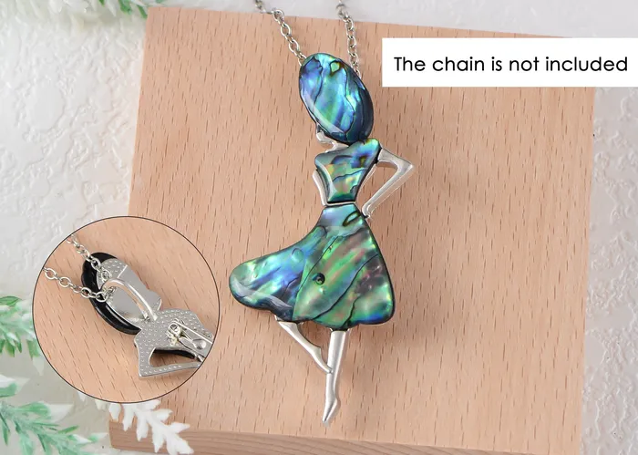 Alilang Necklaces Alilang Dancer Girl Natural Abalone Shell Sliver Tone Alloy Brooch Pin Necklace Pendant Alilang Necklaces Alilang Dancer Girl Natural Abalone Shell Sliver Tone Alloy Brooch Pin Necklace Pendant