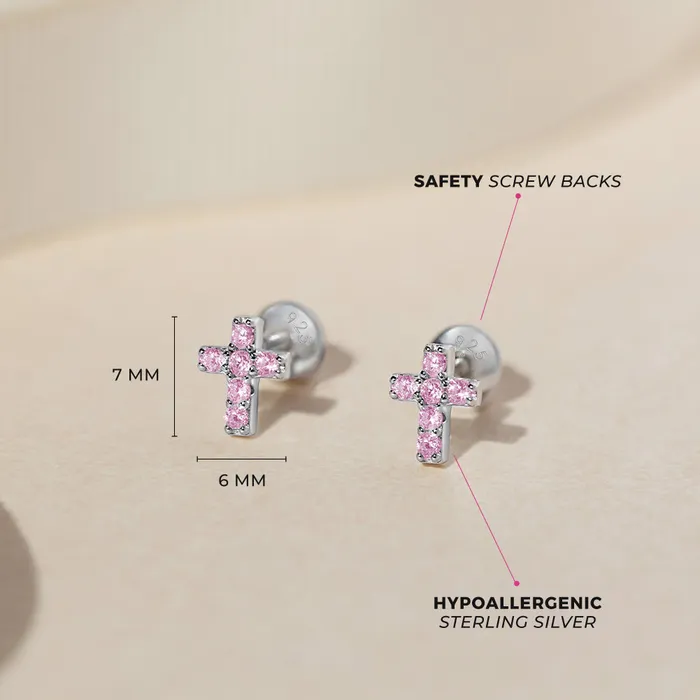 Baby Screw Back Earrings Earrings The Perfect Cross 7mm Baby Toddler Kids Earrings Screw Back Sterling Silver