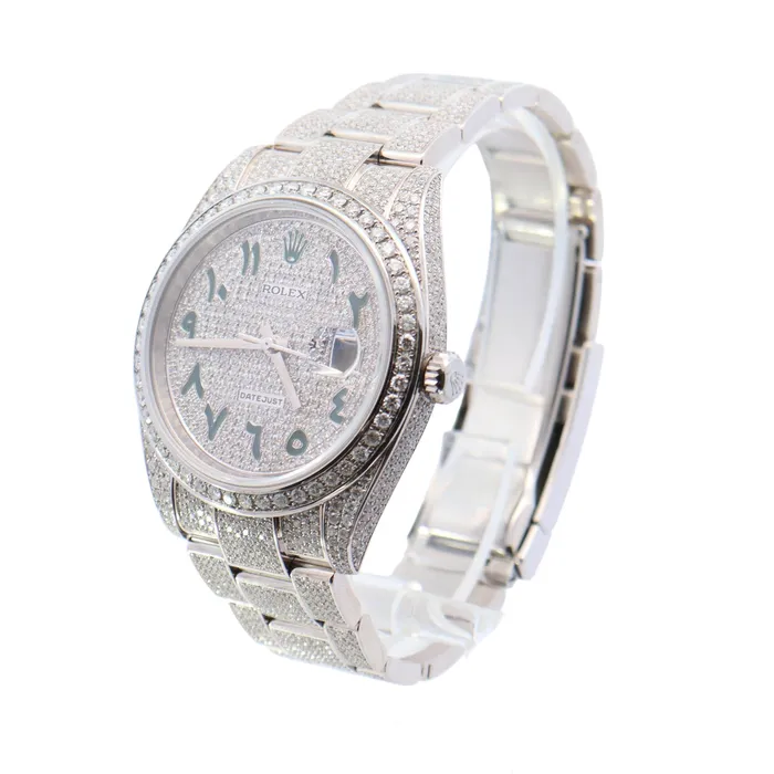 Bracelets Happy Jewelers Rolex Datejust Stainless Steel 41mm Custom Diamond Pave Dial w Arabic Hour Marker Watch Reference 126300