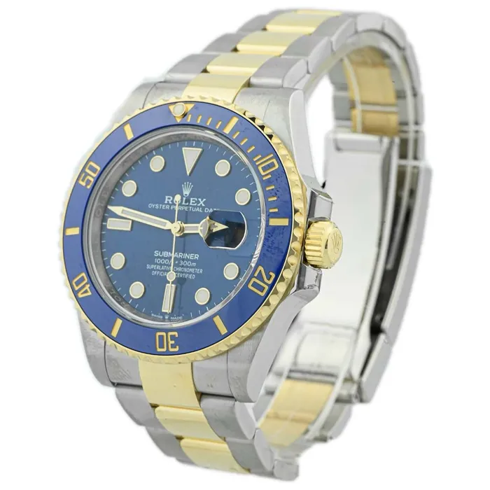 Bracelets Rolex Mens Submariner Date Stainless Steel 41mm Blue Dot Dial Watch Reference 126610LN Happy Jewelers