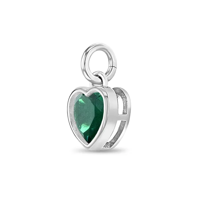 Charms Bracelets CZ Birthstone Heart Charm May Emerald Kids Childrens Girls for Charm Bracelet Sterling Silver