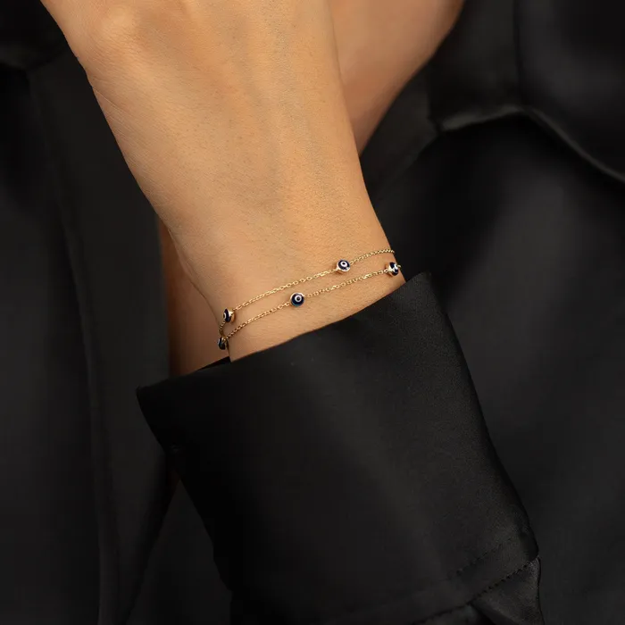 Gelin Diamond Bracelets Double Strand Evil Eye Station Bracelet