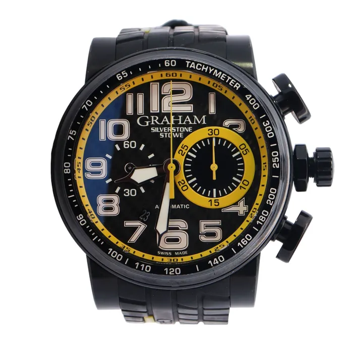 Happy Jewelers Bracelets Graham Silverstone Stowe Classic Stainless Steel Black PVD 48mm Carbon Arabic Dial Watch Reference 2BLDCB28A Happy Jewelers Bracelets Graham Silverstone Stowe Classic Stainless Steel Black PVD 48mm Carbon Arabic Dial Watch Reference 2BLDCB28A