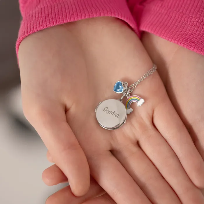 Necklaces Kids Locket Necklaces Whimsical Daisy Kids Teen Round PendantNecklace With Charms Sterling Silver