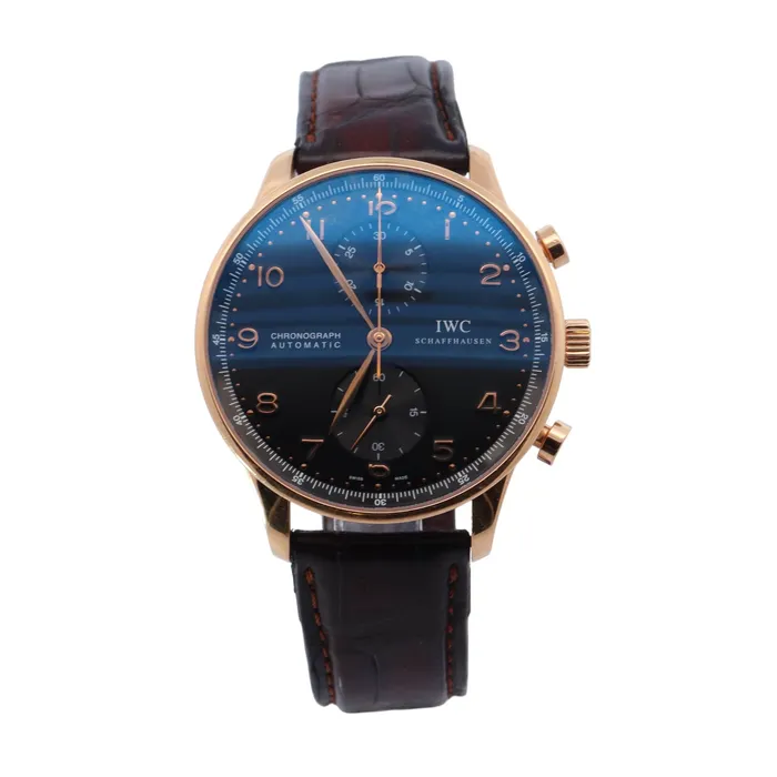 Watches Happy Jewelers IWC Portugieser 41mm Blue Chronograph Dial Watch Reference IW371482