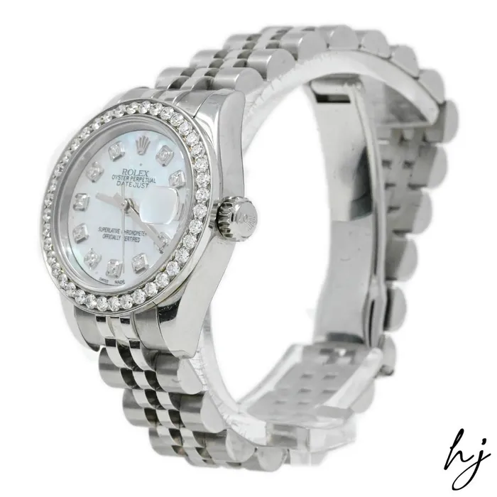 Watches Happy Jewelers Rolex Datejust Stainlkess Steel 26mm White MOP Diamond Dial Watch Reference 179174