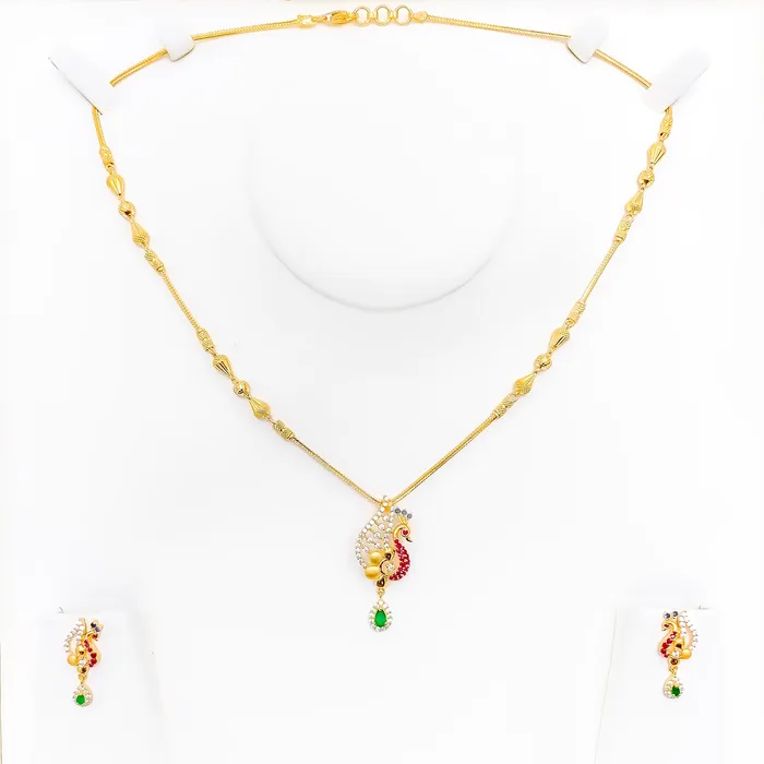 Andaaz Jewelers Necklaces Colorful Dangling 22k Gold CZ Necklace Set