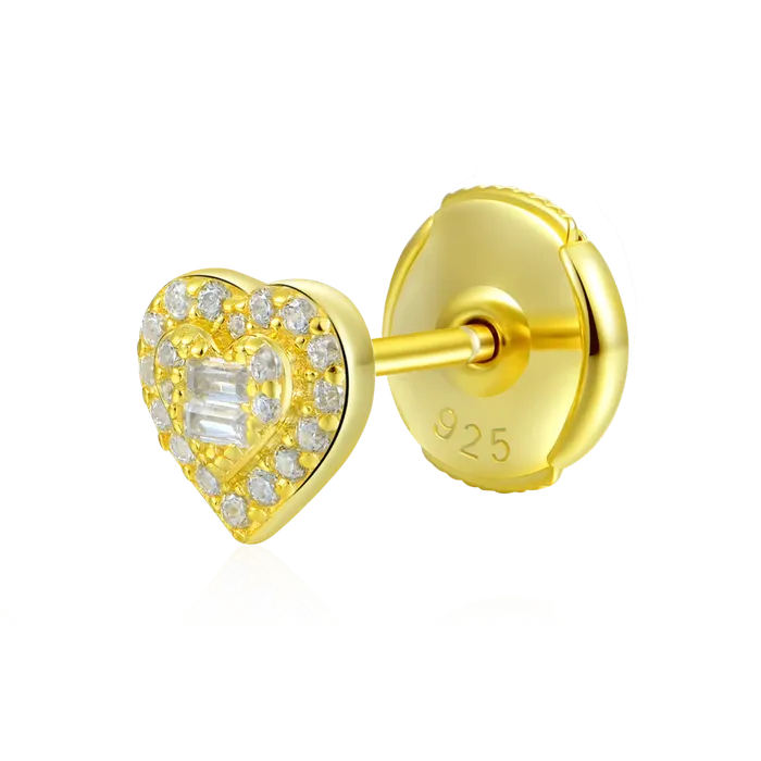 aporro Earrings Heart Baguette Mix Halo Stud Earring
