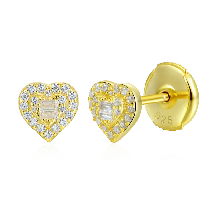 aporro Earrings Heart Baguette Mix Halo Stud Earring