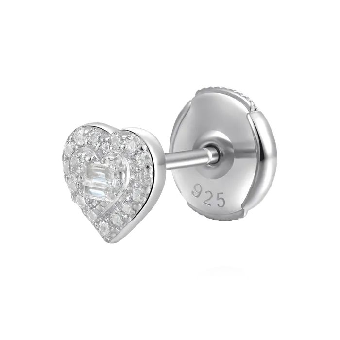 aporro Earrings Heart Baguette Mix Halo Stud Earring