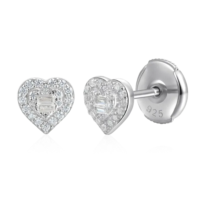 aporro Earrings Heart Baguette Mix Halo Stud Earring