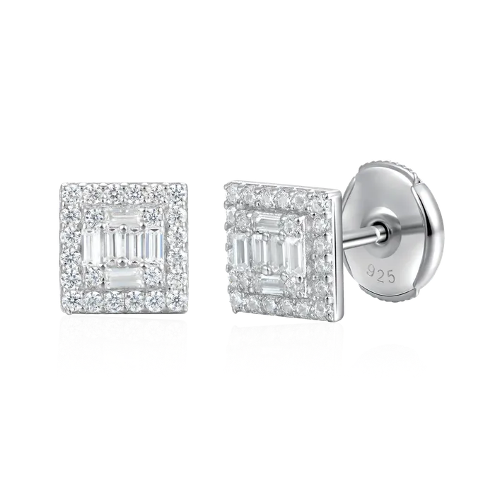 aporro Earrings Womens Square Baguette Mix Halo Stud Earrings Pair