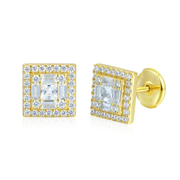 aporro Earrings Womens Square Baguette Mix Halo Stud Earrings Pair