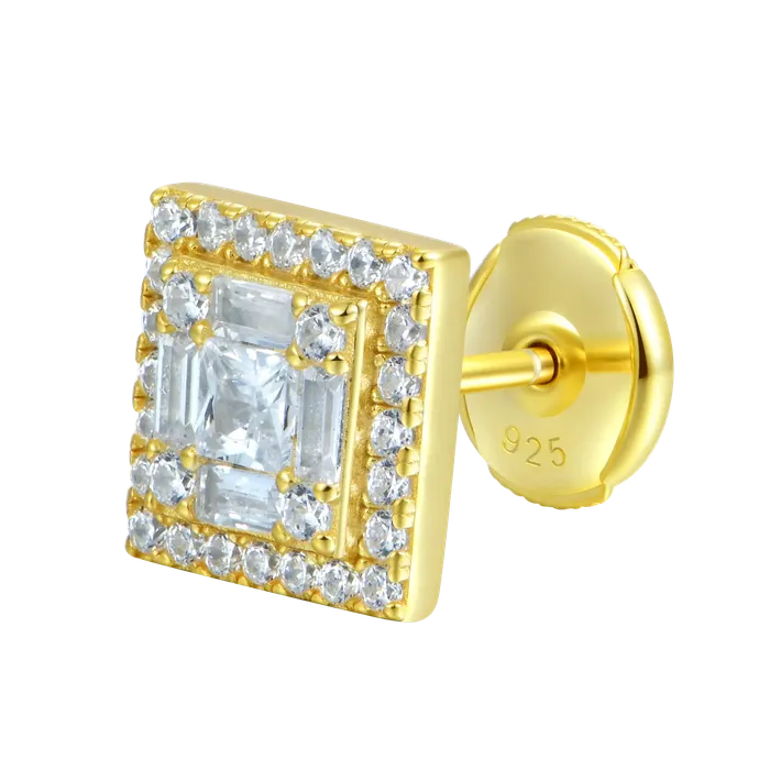 aporro Earrings Womens Square Baguette Mix Halo Stud Earrings Pair