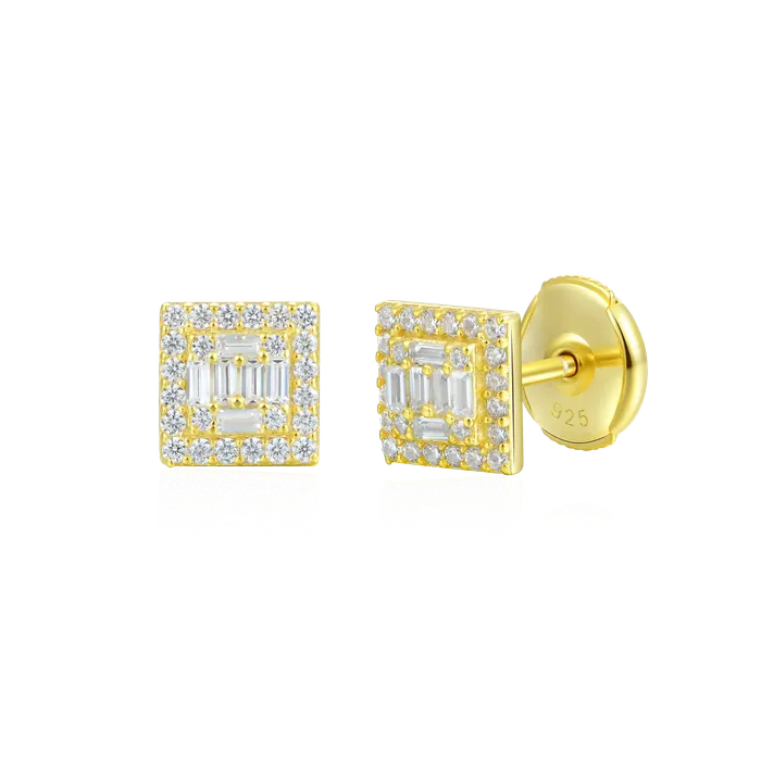 aporro Earrings Womens Square Baguette Mix Halo Stud Earrings Pair