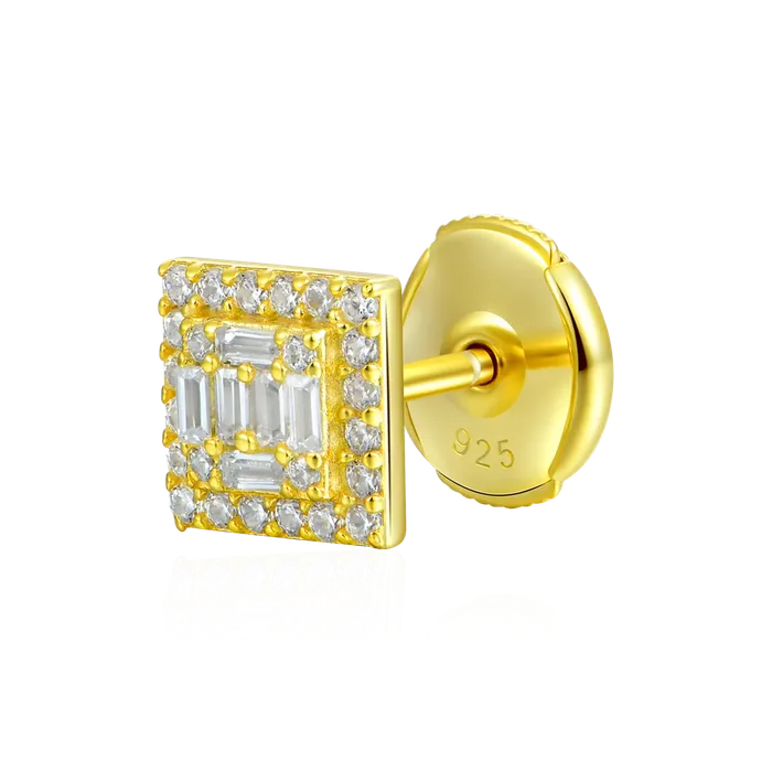 aporro Earrings Womens Square Baguette Mix Halo Stud Earrings Pair