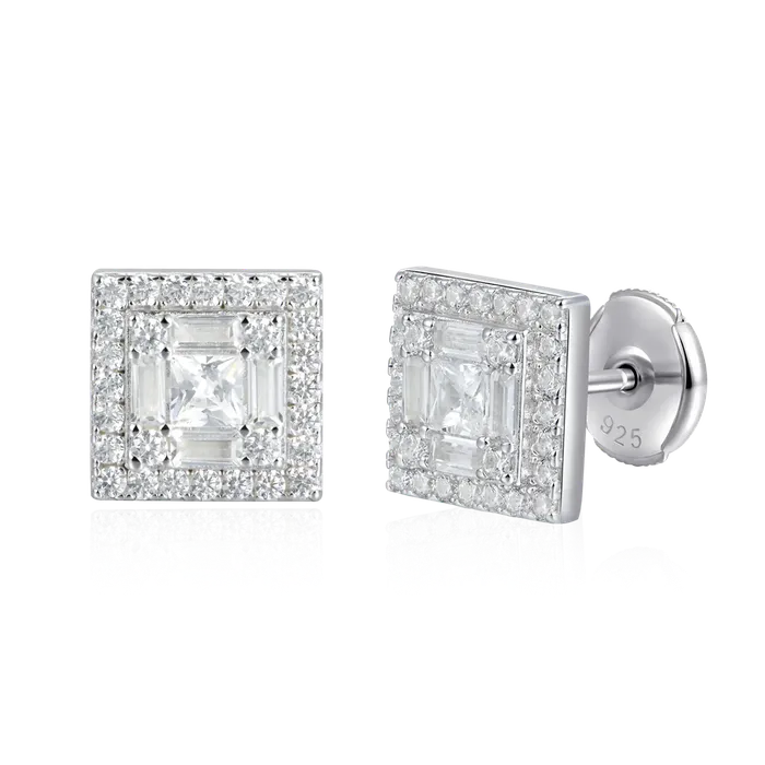 aporro Earrings Womens Square Baguette Mix Halo Stud Earrings Pair